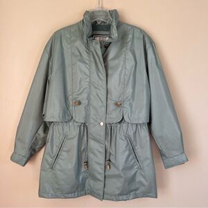 Fleet Street Vintage Sage Utility Trench Rain Coat Jacket Drawstring Waist